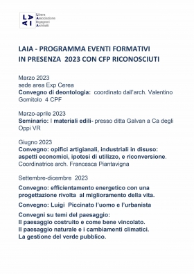 LAIA Programma eventi formativi 2023 - LAIA